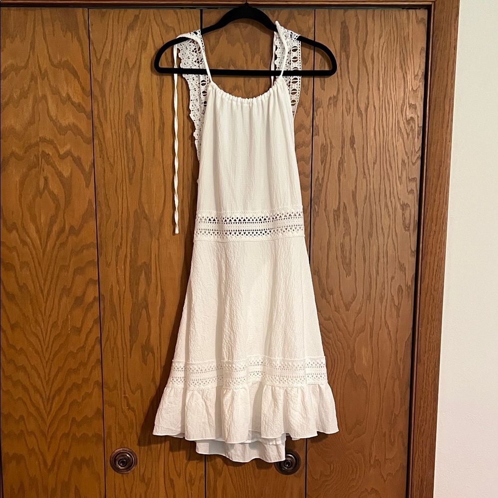 SHEIN White Lace Trim Midi Dress